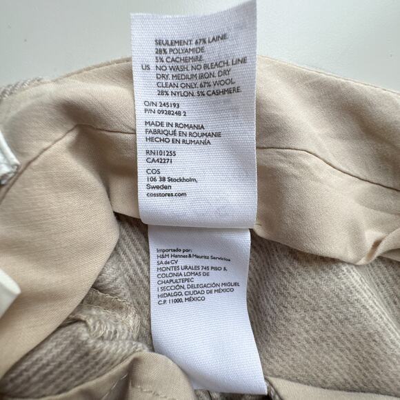 COS Wool Cashmere Wide Leg Cropped Pleated Pants Beige Trousers - Picture 7 of 16